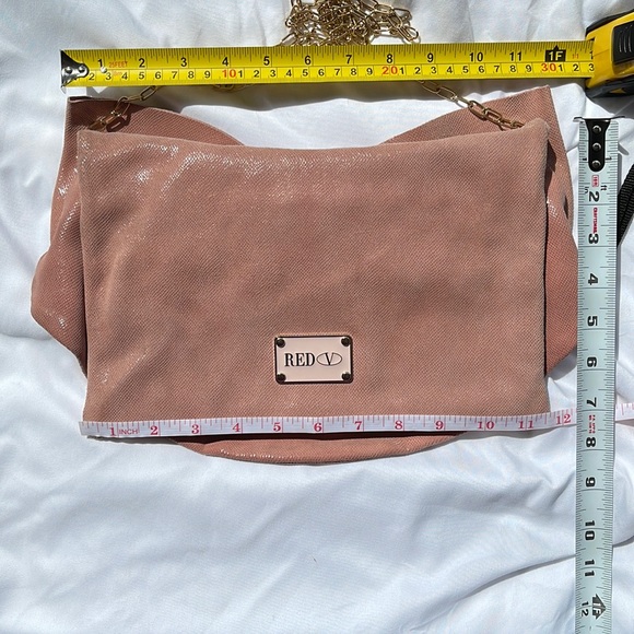 RED Valentino Shimmery Dusty Pink Bow Clutch Crossbody Bag With Gold Chain Strap - Picture 8 of 16